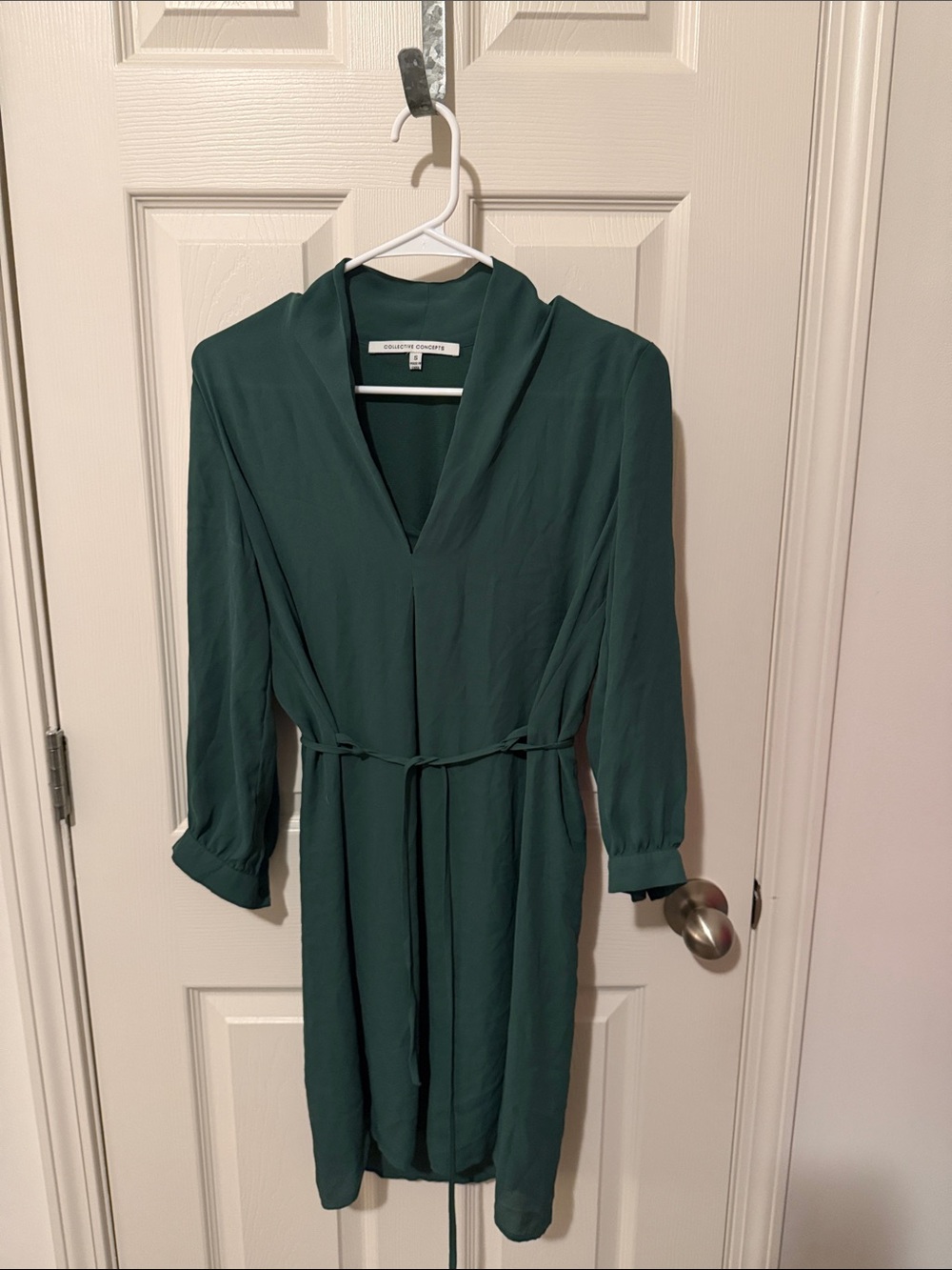 Collective Concepts Deep Teal V-Neck Tie-Waist Midi Dress